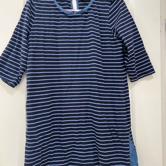 J. Jill Women's Blue Striped Shift Dress Chambray Hem 3/4 Sleeve - Picture 1 of 11